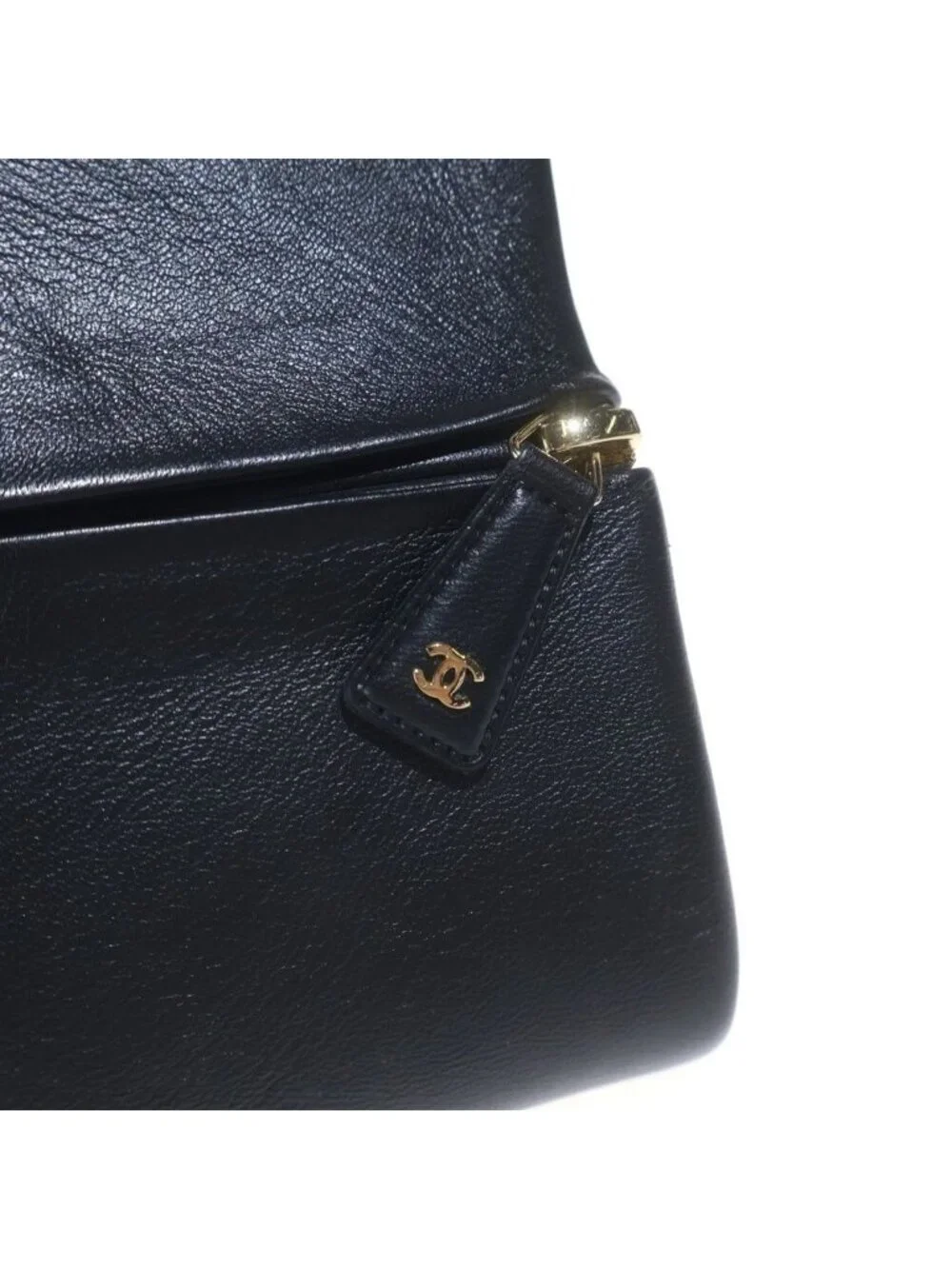 Chanel Leather Long Boots CC Logo Side Zip All Black